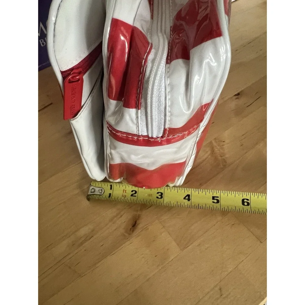 Vintage ESTEE LAUDER Makeup Bag Red & White Striped w Extra Storage Pockets